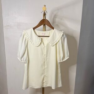 Riley & Rae Cream Ruffle Collar Blouse